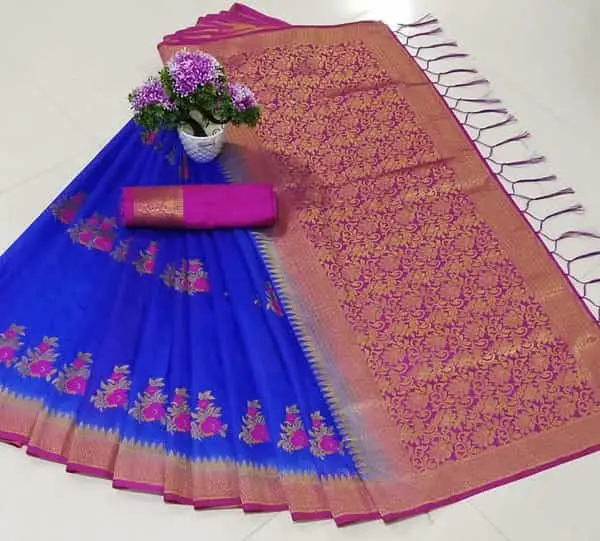 Blue Color Traditional Rich Muga Silk Kanjivaram Style Zari Woven Saree