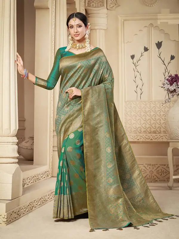 Kad Creations Indian women Banarasi Silk heavy zari embroidery and Tassel Pallu work festive wear Saree for women