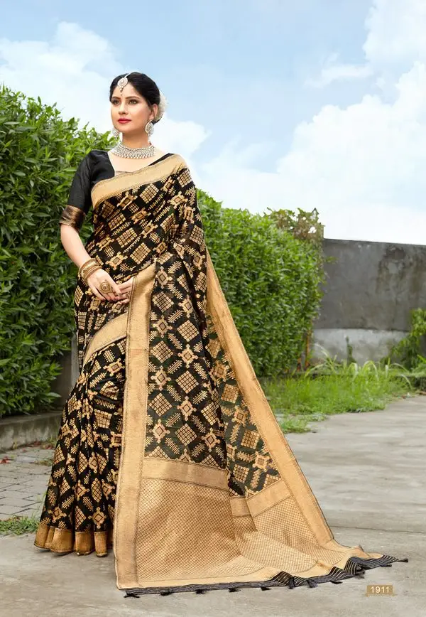Kad Creations women Banarasi Silk heavy weaving zari and Tassel pallu work Black Party wear Saree Sari Saris for women