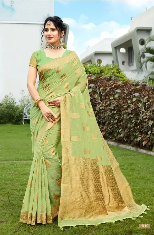 Kad Creations women Banarasi Silk heavy weaving zari and Tassel pallu work GreenTraditional wear Saree Sari Saris for women