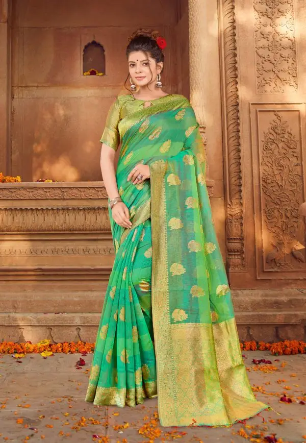 Kad Creations women Banarasi Silk weaving zari and Tassel Pallu work Green Festive wear Saree for women Saris