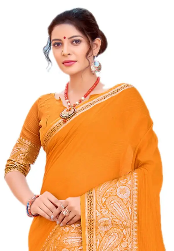 Kad Creations women Banarasi Silk weaving zari and Tassel Pallu work Mustard Traditional wear Sari Saree Saris