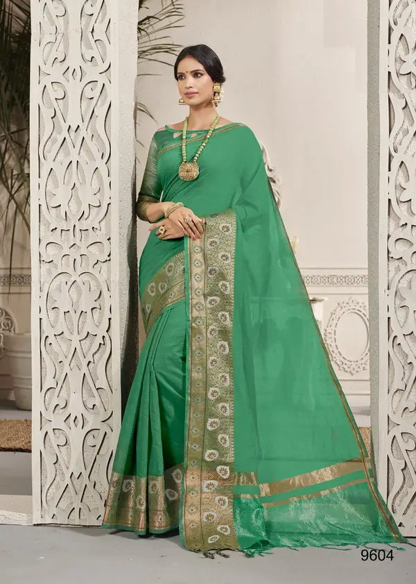 Kad Creations women Banarasi Silk weaving zari Resham and Tassel Pallu work Green festive wear Saree Saris