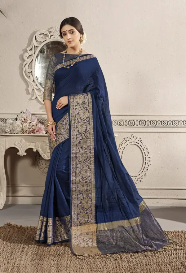 Kad Creations women Banarasi Silk weaving zari Resham and Tassel Pallu work Blue Party wear Saree Saris