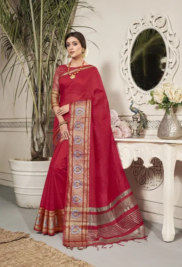 Kad Creations women Banarasi Silk weaving zari Resham and Tassel Pallu work Onion Pink Party wear Saree Saris