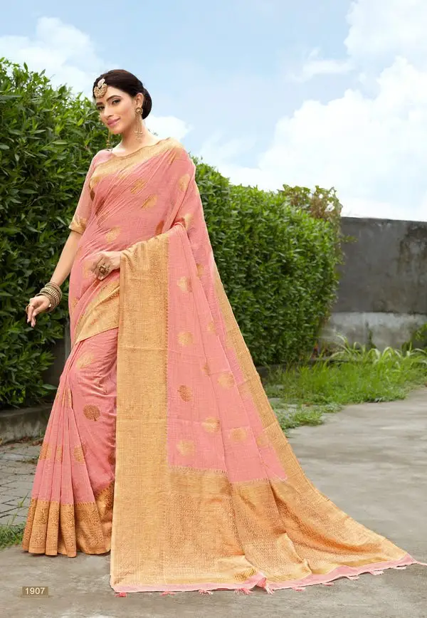 Kad Creations women Banarasi Silk zari weaving and Tassel Pallu work Pink Party wear sari saree saris for wome