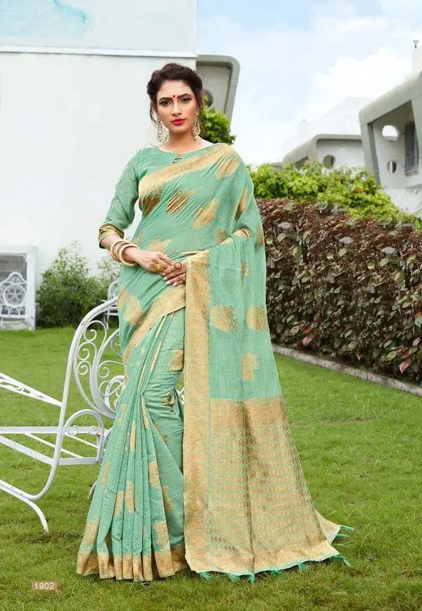 Kad Creations women Banarasi Silk zari weaving and Tassel Pallu work Sea Green festive wear sari saree saris for women