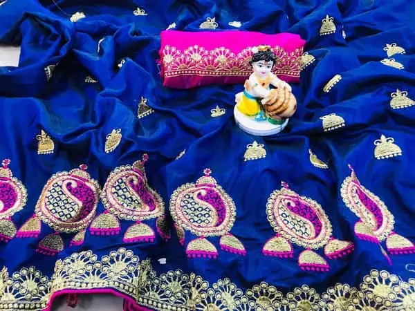 Lovely Blue Embroidery Sana Silk Saree