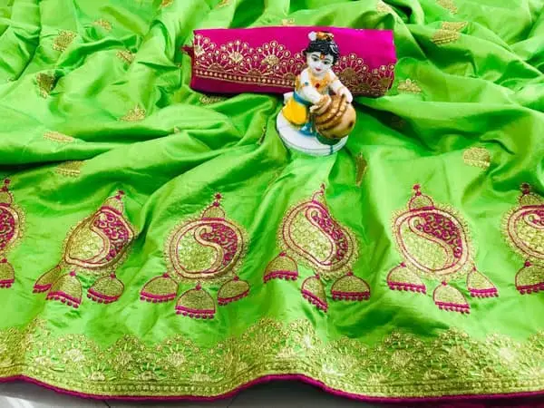 Lovely Green Embroidery Sana Silk Saree