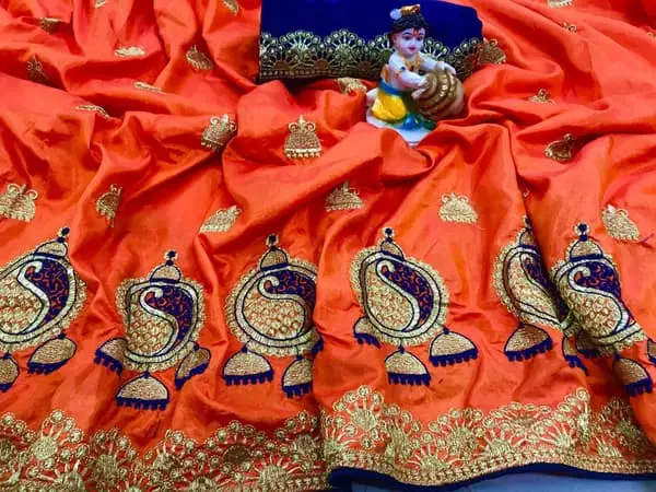 Lovely Orange Embroidery Sana Silk Saree