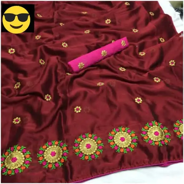 Lovely Red Rangoli Silk Embroidery Saree