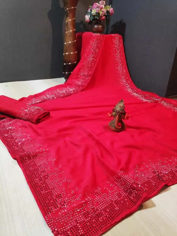 Pink Rajwadi Silk Heavy Stone Work Saree