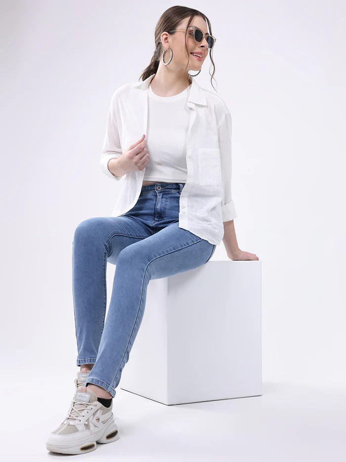 Women Blue Solid Slim Fit Denim – Blue