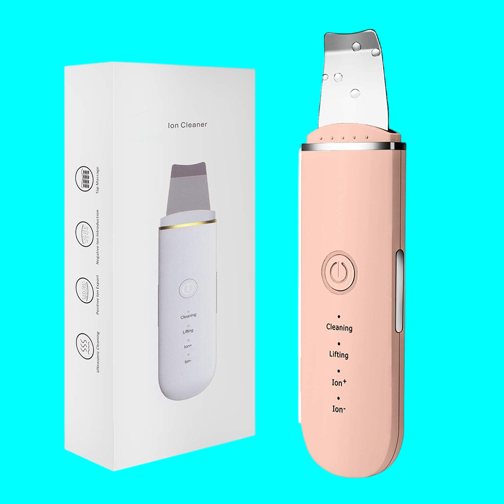 BIGBEST Ultrasonic Facial Skin Scrubber For Wet Skin, Blackheads Remover And Facial Pores Cleaner With 4 Modes, Facial Scrubber Stainless Steel Spatula Safe For Skin, Come With Extractor For Facial Deep Cleansing, 2 Silicone Covers Included, Rechargeable